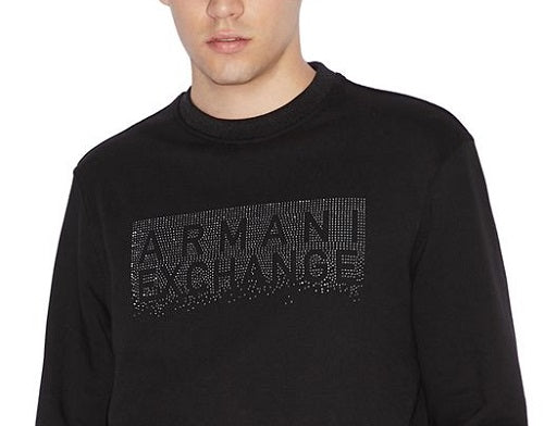 AX Armani Exchange Men's Beaded Logo Sweatshirt Black Size XX-Large