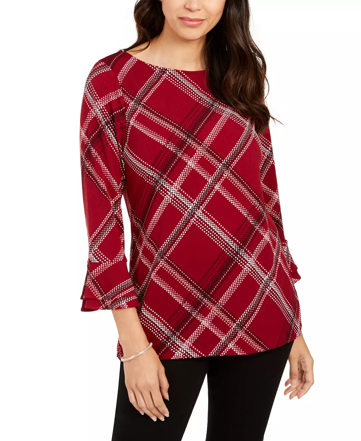 Charter Club Women's Plaid Bell Sleeve Red Size X-Large