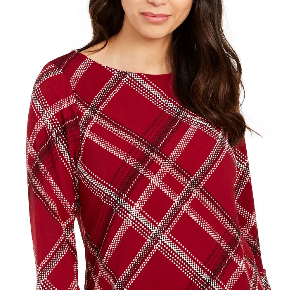 Charter Club Women's Plaid Bell Sleeve Red Size X-Large