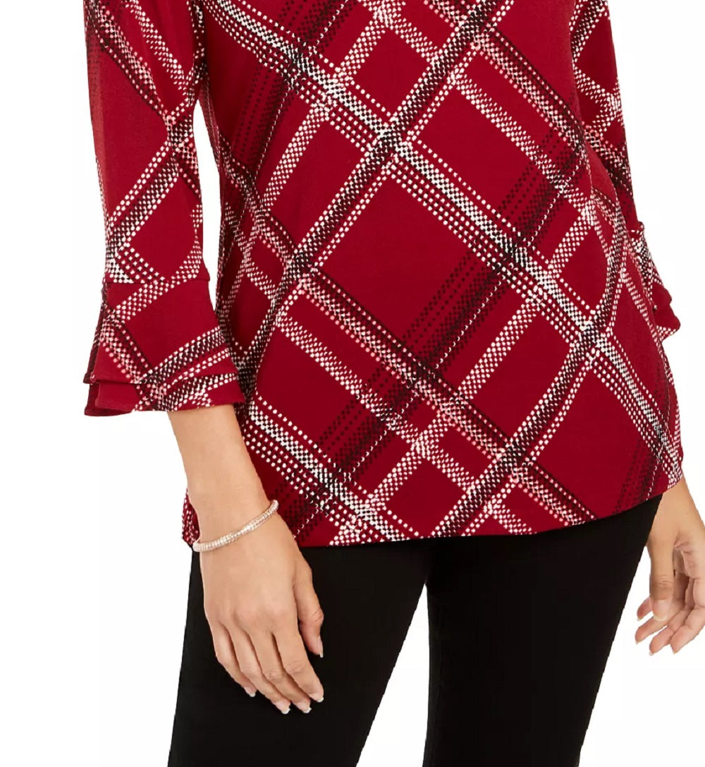 Charter Club Women's Plaid Bell Sleeve Red Size X-Large