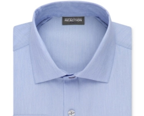 Kenneth Cole Reaction Men's Slim Fit Techni Dress Shirt Blue Size 18X34X35