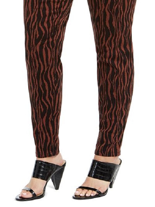 INC International Concepts Women's Tiger Print Mid Rise Skinny Jeans Brown Size 24W