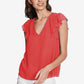 1.STATE Women's Smocked Shoulder Ruffled Top Coral Size Medium