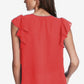 1.STATE Women's Smocked Shoulder Ruffled Top Coral Size Medium