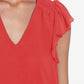 1.STATE Women's Smocked Shoulder Ruffled Top Coral Size Medium