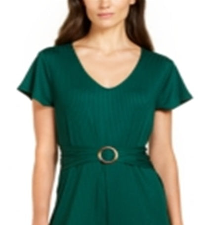 NY Collection Women's Belted Jumpsuit Green Size Petite X-Large