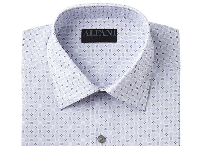Alfani Men's Circle Geo Print Dress Shirt Gray Size 15.5x32-33