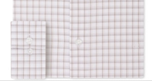 Calvin Klein Men's Slim Fit Stretch Collar Check Dress Shirt Beige Size 16X34-35