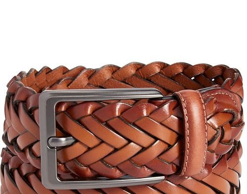 Perry Ellis Men's Bonded Leather Woven Braided Belt Brown Size Large