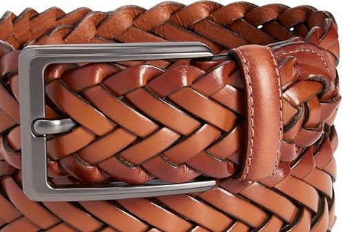 Perry Ellis Men's Bonded Leather Woven Braided Belt Brown Size Large