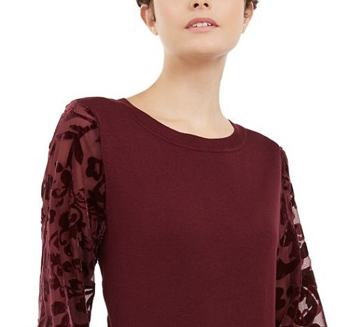 INC International Concepts Women's Velvet Burnout Sleeve Sweater Red Size X-Small