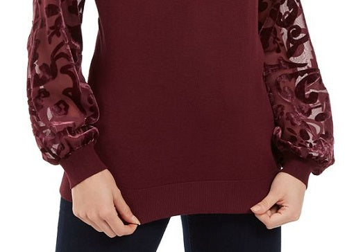 INC International Concepts Women's Velvet Burnout Sleeve Sweater Red Size X-Small