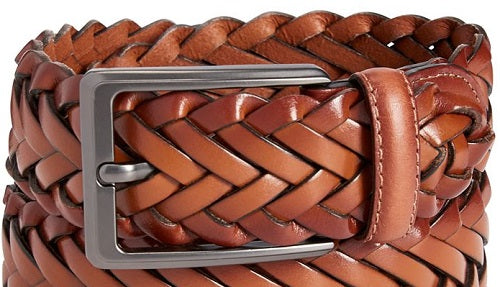 Perry Ellis Men's Braided Leather Casual Belt Brown Size Medium