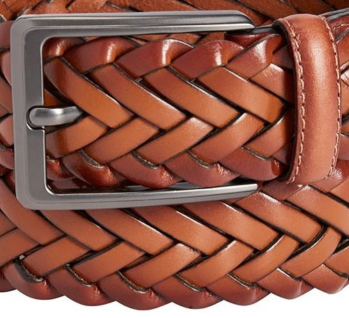 Perry Ellis Men's Braided Leather Casual Belt Brown Size Medium