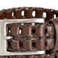 Perry Ellis Men's Leather Buckle Braided Belt Brown Size Small