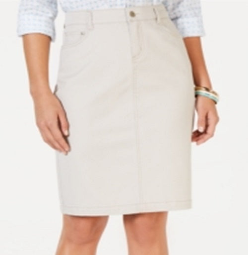 Charter Club Women's Denim Tummy Control Skirt Beige Size 10