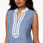 Charter Club Women's Embroidered Linen Tunic Blue Size Petite Small