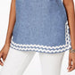 Charter Club Women's Embroidered Linen Tunic Blue Size Petite Small