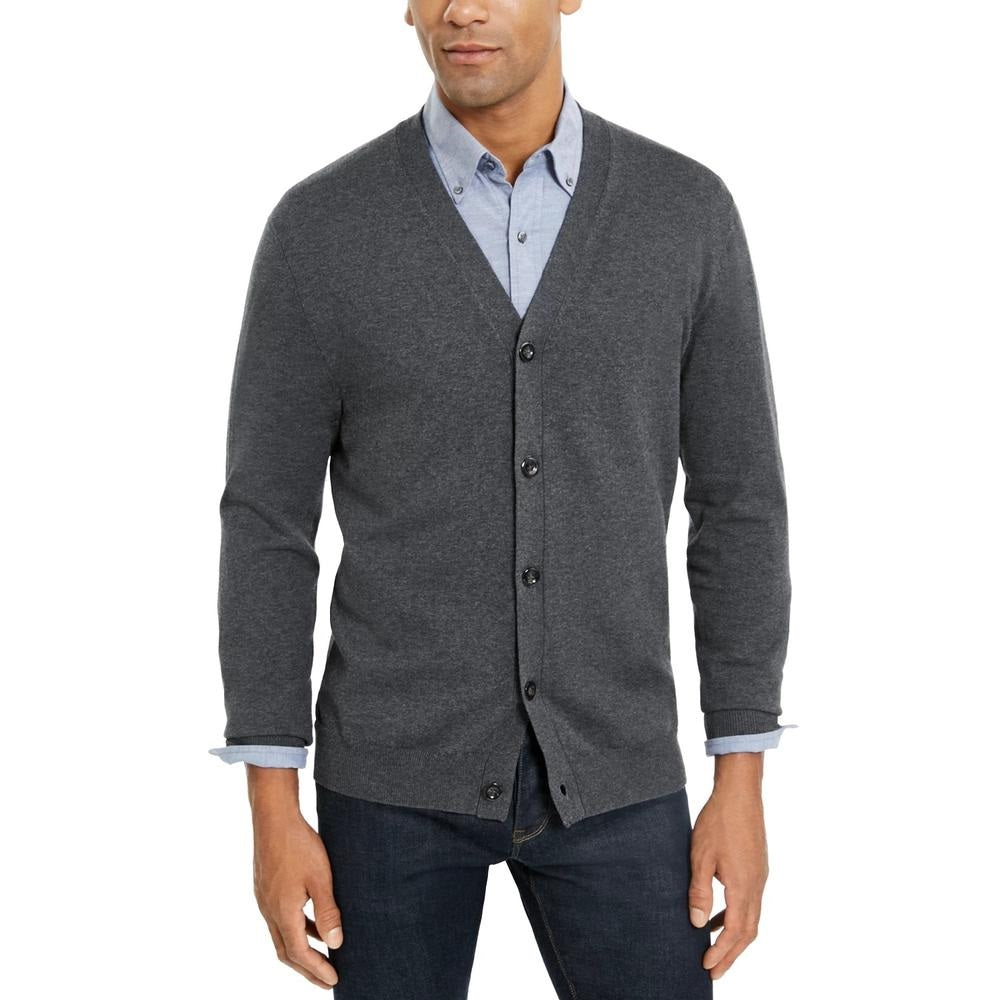 Club Room Men's Knit V Neck Cardigan Gray Size X-Small