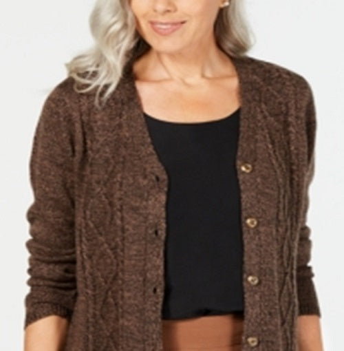 Karen Scott Women's Button Front Duster Cardigan Brown Size Petite S