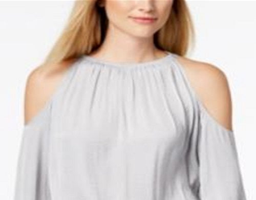 Alfani Women's Smocked Cold Shoulder Top Grey Size Petite Small