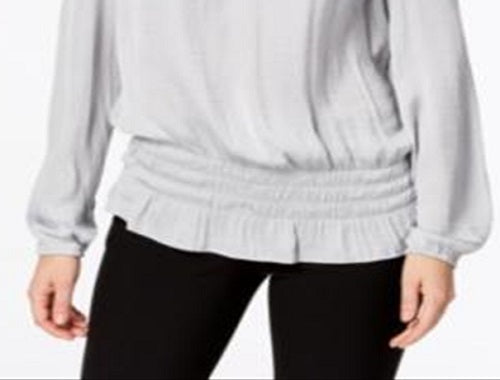 Alfani Women's Smocked Cold Shoulder Top Grey Size Petite Small