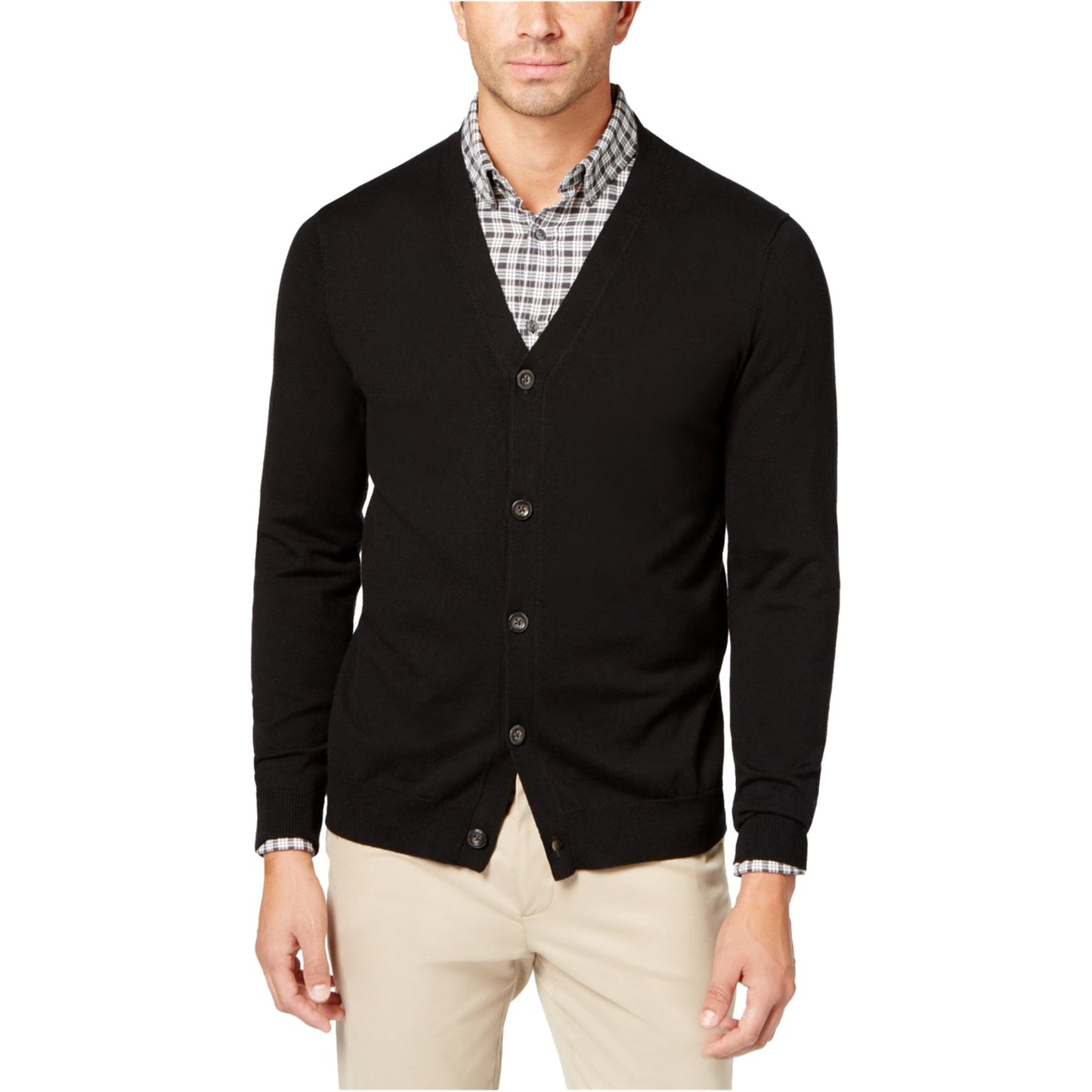 Club Room Men's Knit V Neck Cardigan Black Size XXX-Large