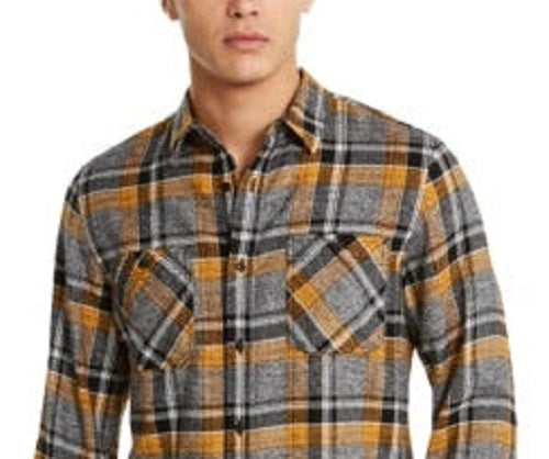 American Rag Men's Plaid Collared Classic Fit Dress Shirt Gray Size Small