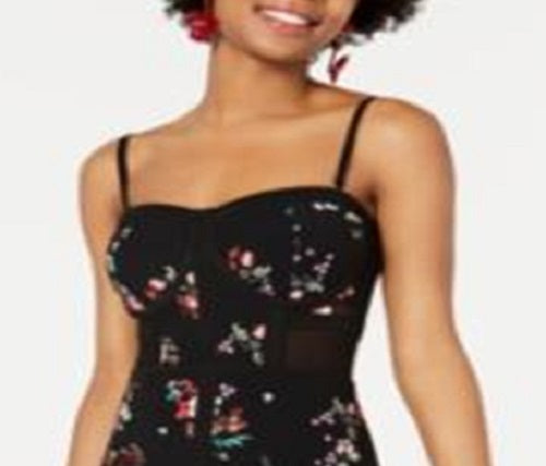 Material Girl Junior's Printed Illusion Bodycon Dress Black Size Medium