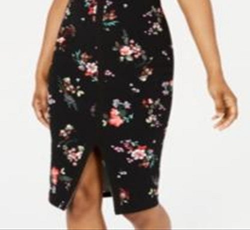 Material Girl Junior's Printed Illusion Bodycon Dress Black Size Medium