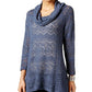 Style & Co Women's Cowl Neck Printed Sweater Blue Size XX-Large