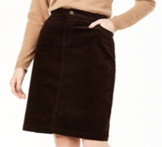 Charter Club Women's Corduroy Tummy Control Skirt Brown Size 10