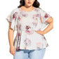 City Chic Women's Textured Floral Peplum Top White Size 14