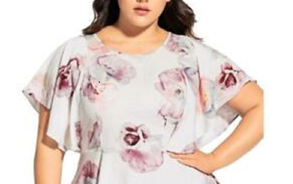City Chic Women's Textured Floral Peplum Top White Size 14