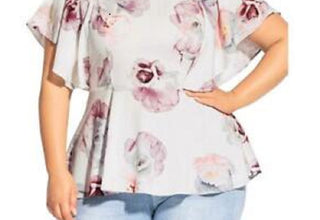 City Chic Women's Textured Floral Peplum Top White Size 14