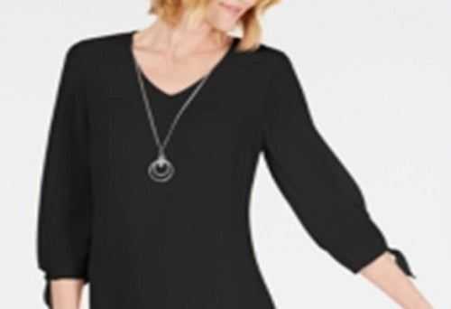 JM Collection Women's Tie-Sleeve Necklace Dress Black Size Petite XL