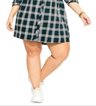 City Chic Women's Trendy Checkered Shirtdress Green Size Petite Small