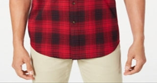 Club Room Men's Stretch Brushed Cotton Plaid Flannel Shirt Red Size Medium