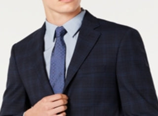 Calvin Klein Men's X Slim Fit Stretch Plaid Suit Separate Jacket Blue Size 40R