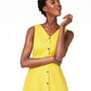Alfani Women's V Neck Sleeveless Button Down Dress Yellow Size 18