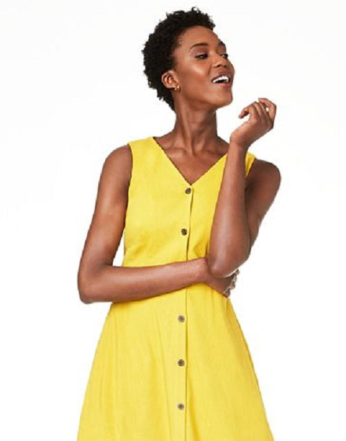 Alfani Women's V Neck Sleeveless Button Down Dress Yellow Size 18