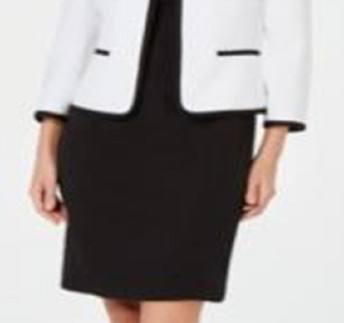 Le Suit Women's Piped Jacket Dress Suit White Size 4