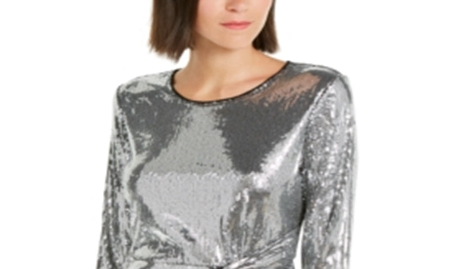 INC International Concepts Women's Twisted Sequined Top Silver Size X-Small