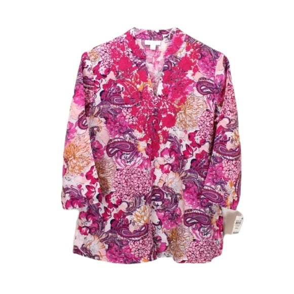 Charter Club Women's Embroidered Trim Printed Tunic Pink Size S