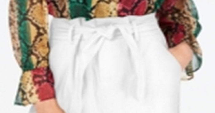 INC International Concepts Women's Solid Paperbag Shorts White Size 12