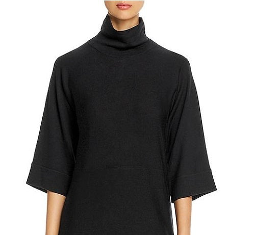 Eileen Fisher Women's Wool Mock Neck MIDI Dress Black Size Large