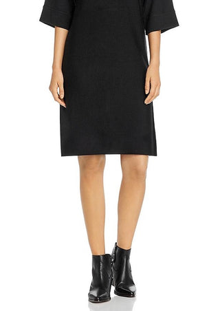 Eileen Fisher Women's Wool Mock Neck MIDI Dress Black Size Large