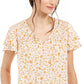 Style & Co Women's Smocked Split Neck Top Yellow Size Medium