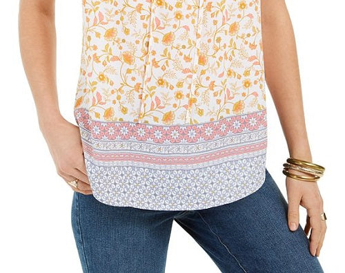 Style & Co Women's Smocked Split Neck Top Yellow Size Medium