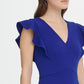 DKNY Women's V Neck Ruffle Cap Sleeve Sheath Dress Blue Size 16
